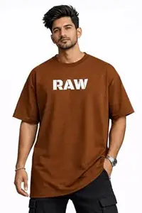 Men’s Oversized RAW Graphic Printed T-Shirt | Casual Streetwear Cotton Loose Fit Round Neck Tee for Men