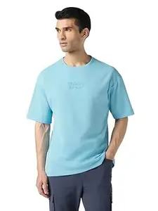 TECHNOSPORT Men Printed Oversized Round Neck T-Shirt with COTFLEX, Dry Fit Sports Tee, Oversized Activewear T-Shirt for Gym, Running, Sports & Casual Wear