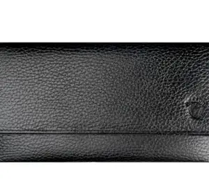 Drocha Genuine Leather Lightweight 4 Compartment Mag Dot Wallet for Women (Black)
