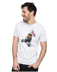 Men's & Women's Regular Fit T-Shirt Teddy Bear On Scooter 100% Cotton Unise T-Shirt White; _HAVBRS22-White S Men Round_bz
