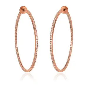 Ratnavali Jewels Earrings Big American Diamond Rose Gold Plated Bali Round Hoop Earring For Women/Girls