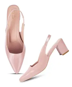 JM LOOKS Women’s Block Heel Slingback Pumps | Pointed Toe Slip-On Dress Sandals - Peach