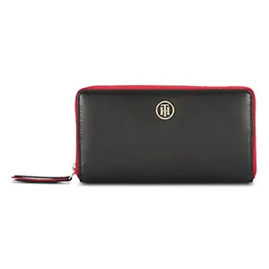 Tommy Hilfiger Coorg Leather Zip Around Wallet Handbag For Women - Black, 12 Card Slots