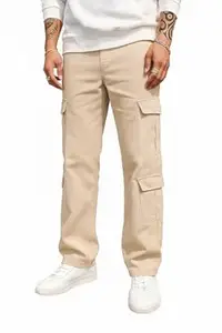 London Hills Men's Cotton Blend Relaxed Fit Cargo Pants with Multi Utility Pockets | Straight Fit Casual Trousers for Men | Outdoor & Streetwear Bottom Wear
