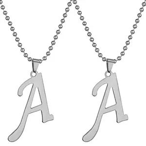 (Set Of 2 Pcs) Fancy & Stylish Unisex Metal Trending Name English Alphabet 'A' Letter Pendant Locket Necklace With Ball Chain For Men's And Women's