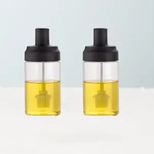 Plastic Oil 300 ml Seasoning Bottle Dispenser with Silicone Rubber Bristle Brush for BBQ,Silicone Oil Brush Bottle Pack of (2)
