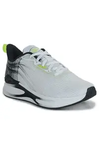 ABROS Dynamic-On Running Sports Shoes Breathable Upper Mesh with Eva Sole Memory Foam Insole Casual Walking & Gym Shoes for Mens (White/Black 9)