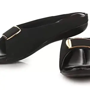 Women's Casual Wear Open Toe Flat Slipper (Black, numeric_8)