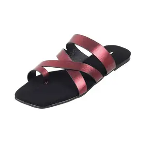 Mochi Women Maroon Flat Fashion Chappal UK/4 EU/37 (32-94)