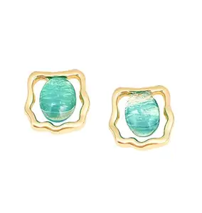 RUVEE Opal Like Turqoise Green Light Blue Gold Plated Earrings for Women & Girls