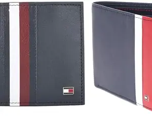 Tommy Hilfiger Navy Leather Men's Wallet (8903496153514), Rane Leather Passcase Wallet for Men - Navy, 10 Card Slots