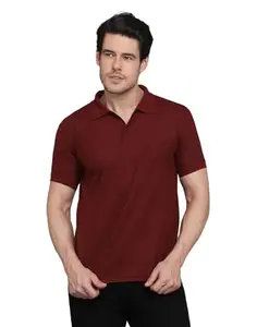 Men's Casual Half Sleeve Solid Cotton Blended Polo Neck T-Shirt (Maroon, M)-PID47123