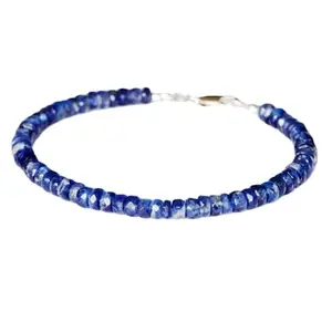 LKBEADS Blue Kyanite Bracelet with Silver Plated Clasp – 3-3.5mm Rondelle Beads – Faceted Cut – 7 inch adjustable – Healing, Fashion, Gift, Spiritual, Yoga|LK_STACK_01495
