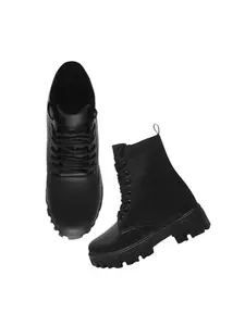 Shoetopia Smart Casual Mid Top Black Boots For Girls