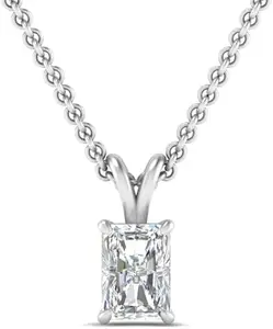 ZALKARI 1.25 Carat Radiant Cubic Zirconia Solitaire Pendant Necklace In 925 Sterling Silver For Women | 6 Months Warranty | Valentine Gift For Her