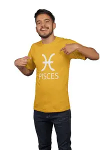 RESELLBEE Pisces Yellow Round Neck Cotton Half Sleeved T-Shirt with Printed Graphics