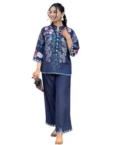 BARAK CORNER Women's Cotton Embroidery Straight Kurti with Pant Set
