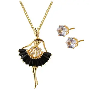 Lucky Jewellery Fashion Pendant Locket With Studs Long Chain Black Color Gold Plated Rhinestones Dancing Doll Pendants Chains Western Valentine Gifts Birthday For Girls & Women (275-CHL1S-1275-BL)