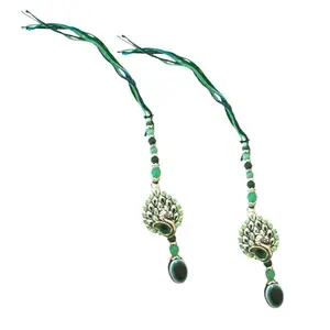 SK CRAFT Traditional Lumba Bhabi Rakhi with Green Beads, Peacock Design, Indian Festival Bracelet (Pack of 2)