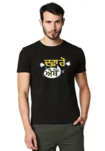 Wear Your Opinion Men's Cotton Graphic Printed Punjabi T-Shirt(Duffa Ho, Medium, Black)