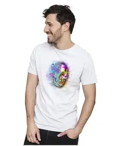 Men's & Women's Regular Fit T-Shirt Watercolour Skull 100% Cotton Unise T-Shirt White; _WTRCLR05-White M Men Round_bz