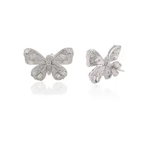 METALM 925 Silver Stud Earrings for Women- Butterfly Cubic Zirconia Studs- Elegant Birthday Gift- Earrings For Women Girls (CSJ80)