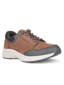 Liberty Healers A576-05 Lacing Casual Shoes for Men - TPR Sole | Nubuck Leather Outsole | Leather Insole | Lightweight & Comfortable | Modern Design | Shock-Absorption (Brown - 44 EU)
