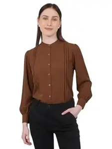 MRSWEARS Women's Regular Fit Pleated Cotton Blend Button Down Formal Shirts
