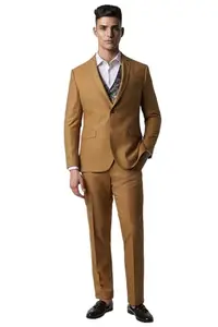 Van Heusen Men's Polyester Blend Three Piece Suit-Dress Set (VHSUCSLFG88445_Brown