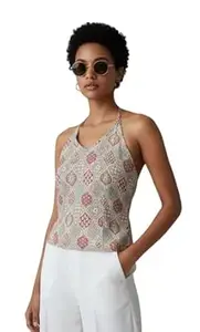 RURA LIFESTYL Women's Cambric Cotton V Neck and Sleeveless Printed Tunic Top with Ethnic Style Lightweight Kurti for Women and Girls