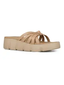 Inc.5 Womens Beige Striped Round Toe Flatform Heel Sandals