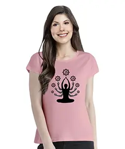 Pooplu Women's Regular Fit Om Yoga Cotton Printed Round Neck Half Sleeves 100% Cotton Multicolour Yoga Tshirt. Exercise, Gym, Fitness, Yoga Tshirts.(Oplu_BabyPink_Medium)