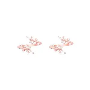 TOUCH925 Rose Gold Finish Silver Toe Rings with Leaf Design and White Stones | Band Foot Jewelry for Women & Girls | Silver Bichiya | Birthday and Anniversary Gift for wife