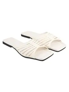 Shoetopia Strappy White Flats For Women & Girls /EU36