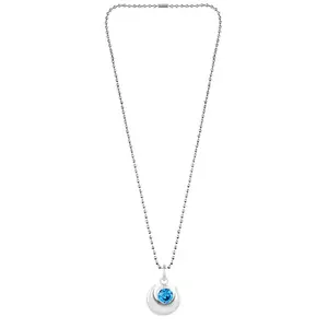 morir Silver Plated Half Moon Shape Blue Turquoise CZ Pendant Necklace Fashion Jewelry Men Women
