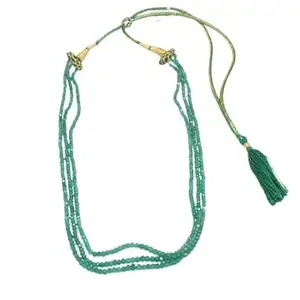 PH Artistic 3 Line Necklace Strand String Beaded Green Onyx Gem Stone Diamond Cut Bead D957