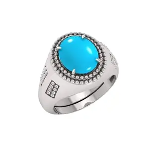 Turquoise Stone Original Certified Firoja Gemstone Gold Plated Adjustable Ring With Lab Certificate for Men and Women