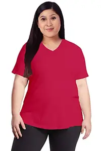 OPLU Women's Plus Size T-Shirt V Neck Half Sleeves 100% Cotton Dark Pink Plain Pootlu Tshirt.(Pooplu_DarkPink_XX-Large)