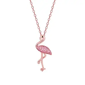 GIVA 925 Silver Rose Gold Zircon Flamingo Pendant with Link Chain | Gifts for Girlfriend,Pendant to Gift Women & Girls | With Certificate of Authenticity and 925 Stamp | 6 Month Warranty*
