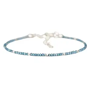 LKBEADS Silver Plated Bracelet with Blue Faceted London Blue Topaz Beads – Round 2mm – 7 inch Adjustable – For Men & Women|LK_STACK_04534