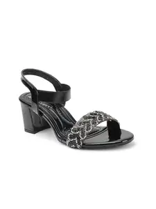 Carlton London Women Black Stylish Embellished Sandal with Block Heels, Round Toe for Party and Wedding Wear (39)