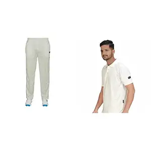 GM 7130 Cricket Trouser Size-Large (White/Navy) & 7205 Half Sleeve Cricket T-Shirt Size-Large (White/Navy) Combo