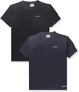 Charged Active-001 Camo Jacquard Polyester Round Neck Sports T-Shirt Black Size 2Xl And Pulse-006 Checker Knitt Polyester Round Neck Sports T-Shirt Navy Size 2Xl