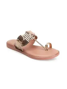 Carlton London Women's Slip On Flat Sandals Colour-Rose Gold, Size-UK 3