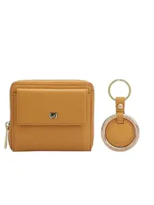 Da Milano Genuine Leather Orange Ladies Wallet & Keychain Gift Set (0025-1-OL)