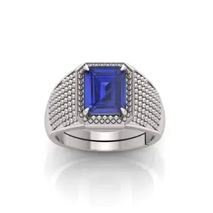 RRVGEM 13.25 Ratti Blue Sapphire Neelam Gemstone Silver Plated Ring Adjustable Ring Size 16-22 for Men and Women