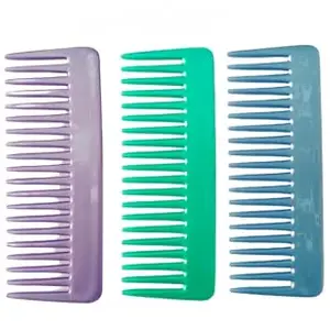 VTL Pack Of 3 Plastic Wide Tooth Flat Massage Hair Comb For Men & Women Multicolour