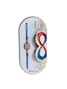 Decorative Rakhi Set with Lotus Design and Infinity Symbol, Blue and Pink Beaded Thread, Together Forever Theme, Pack of 2