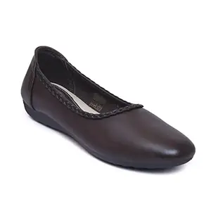 Zoom Shoes Women's Lightweight Premium Leather Stylish Slip on casusal/Party/Ethinic wear Ballet/bellerinas/Bellies Flat NV-106 Brown