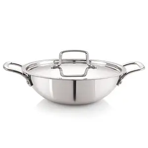 iVBOX® Platina Induction Bottom 28cm Tri-Ply Stainless Steel Kadai with Lid, 3.5-LTR (28cm) price in India.